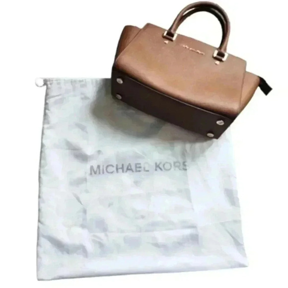 Michael Kors Selma Medium Saffiano Leather Crossbody Bag Cognac Brown Women's - Picture 9 of 15